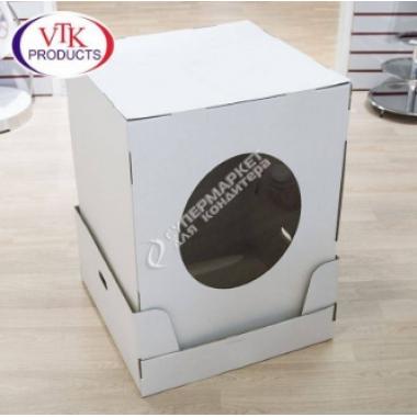 Коробка для торта 60х60х80см белая с окном /0910