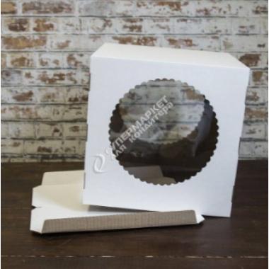 Коробка для торта 30х30х30см белая с окном /6364