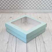 Коробка для кейтеринга 25*25*8 с окном Голубая НКУ-72-со-Голубая