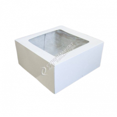 Коробка для торта 25,5х25,5х12см белая с окном 64521