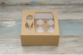 Коробка для капкейков VM с окном "Тюльпан №2" на 9 капкейков крафт